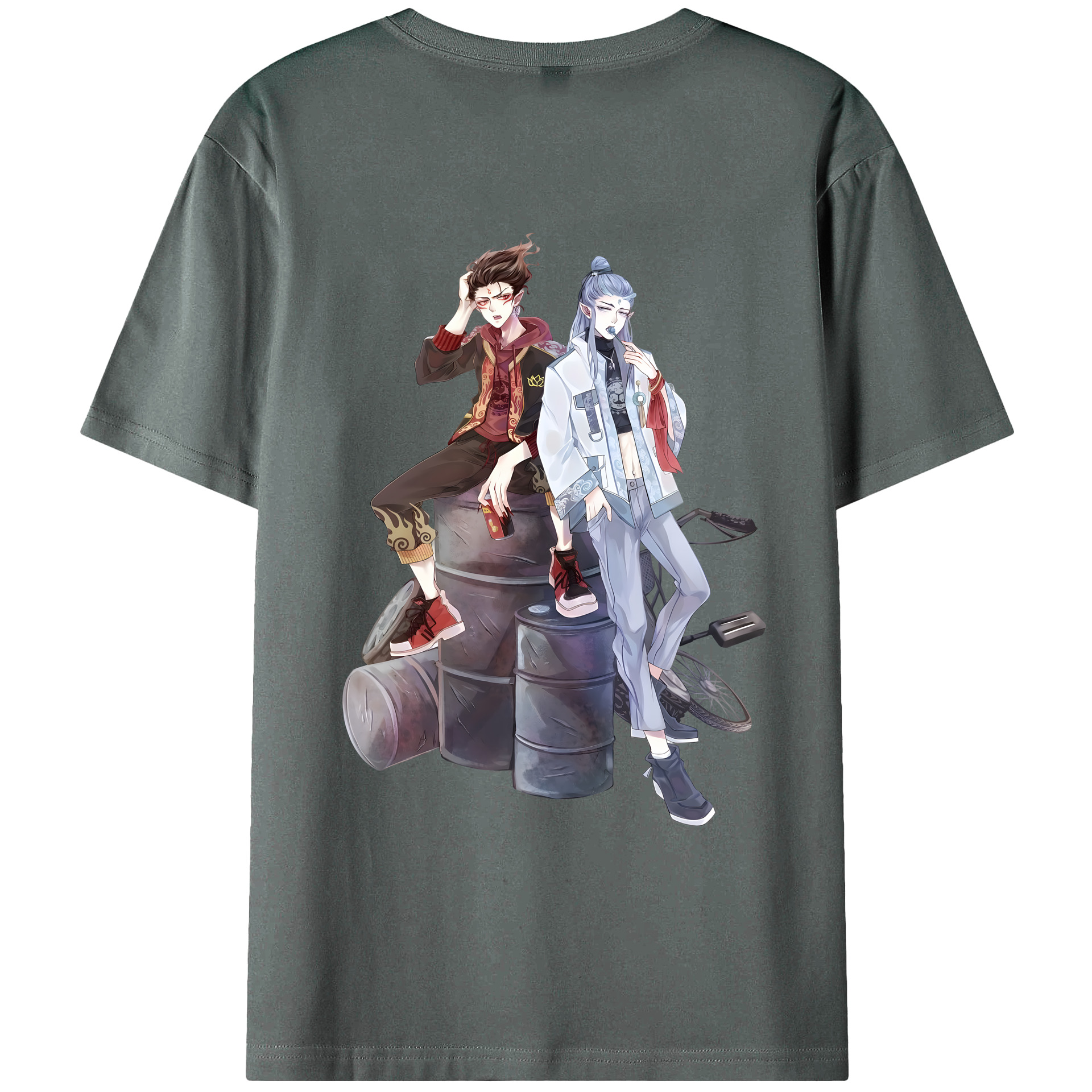（画像用） Ne Zha 2 ナタ 魔童の大暴れ 綿100％ メンズ半袖Tシャツ（バックプリント） 通気性